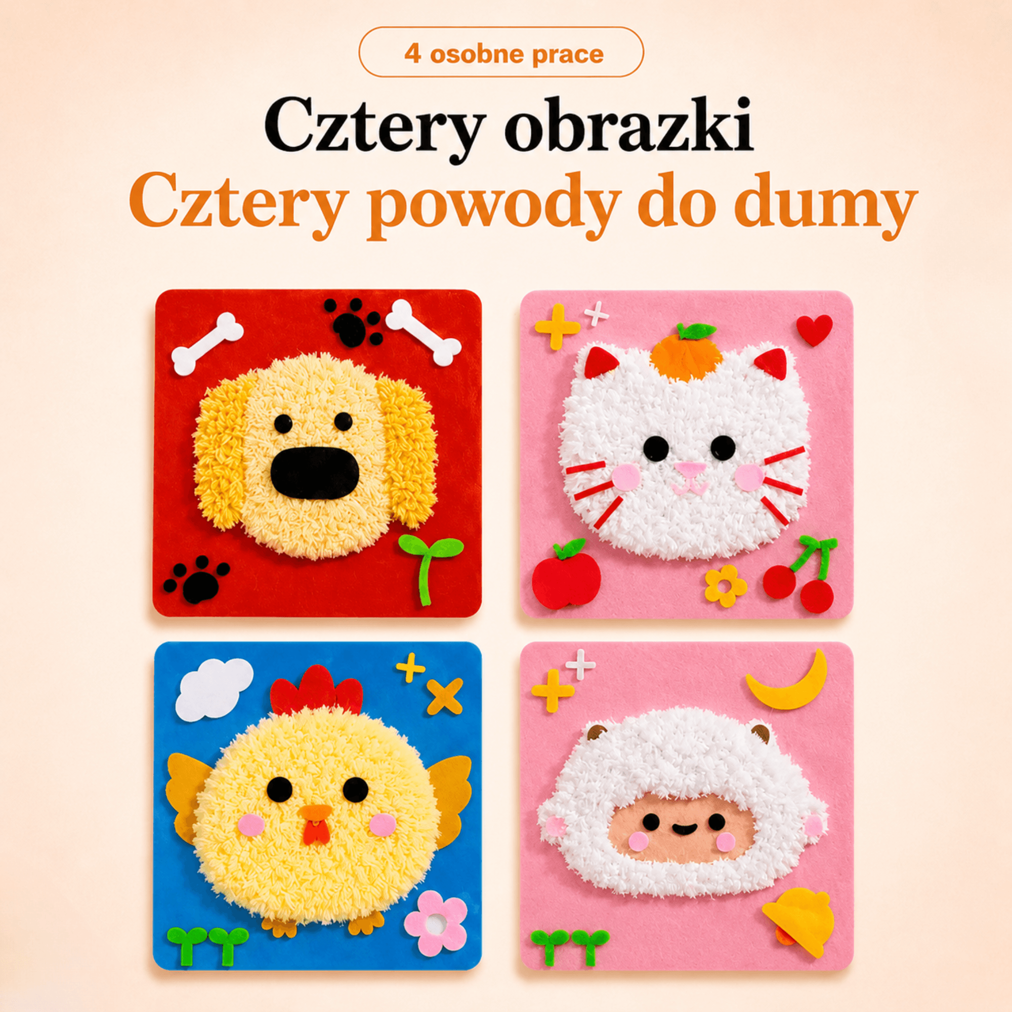 KreaPuszek - Puchaty Zestaw Montessori do Tworzenia Zwierzątek 3D